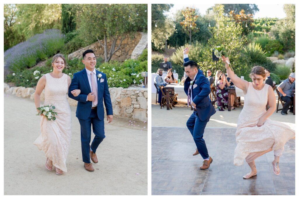 Dancing at the wedding reception at TERRA MIA Vineyards in Paso Robles during unfordable wedding day in the California wine country.