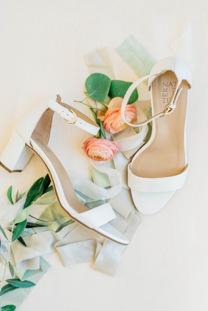 The brides shoes before her wedding ceremony begins.