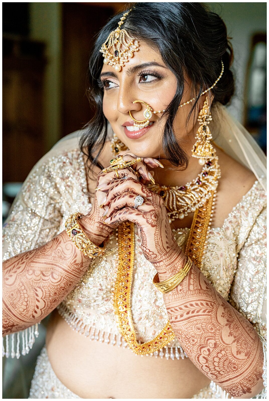 Light and airy style portrait of an Indian bride during her wedding at Willow and Oak Estates in Paso Robles, a vineyard and garden wedding venue.