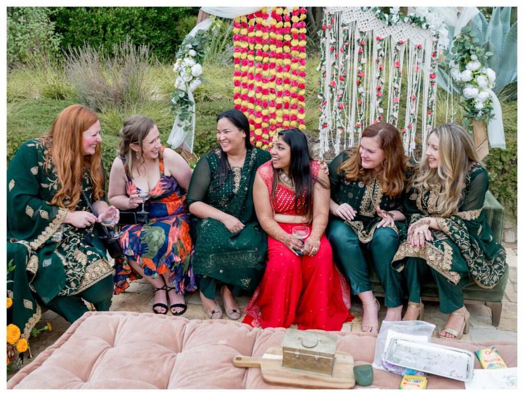 Bridal party in traditional Indian wedding attire at Willow and Oak Estate, Paso Robles – Leana Myra Photography