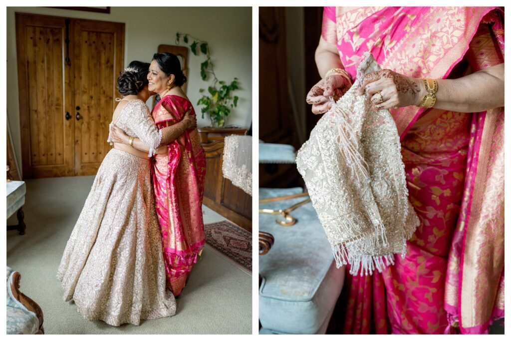 Bridal party in royal blue outfits hugging bride – Multicultural wedding California – Leana Myra Photography