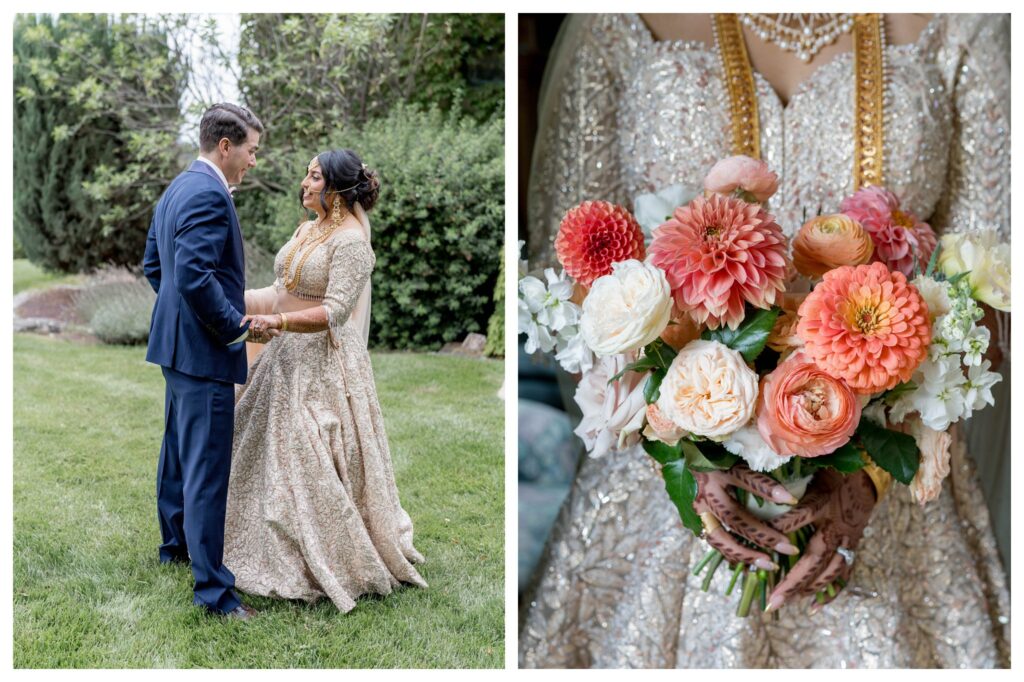 First look moment in garden – Indian wedding Paso Robles – Leana Myra Photography