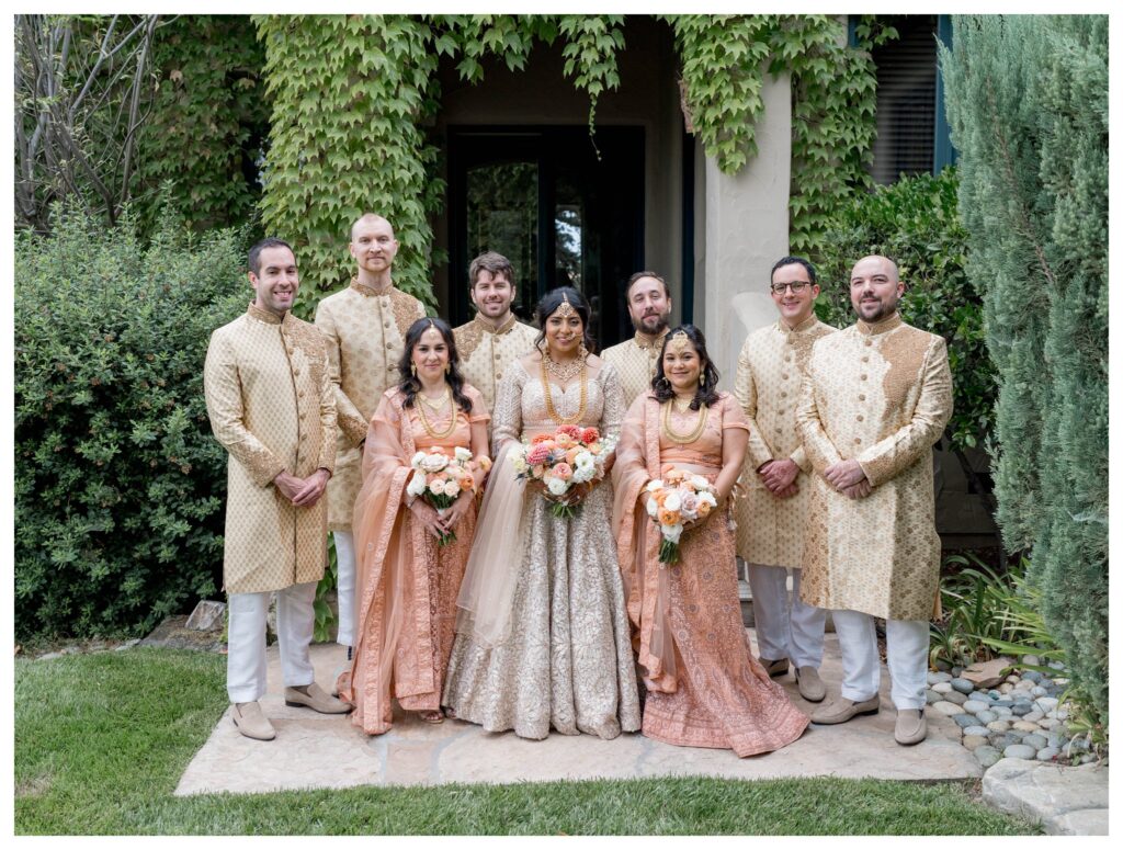 Bridal party in cream and peach outfits – Willow and Oak Indian wedding – Leana Myra Photography