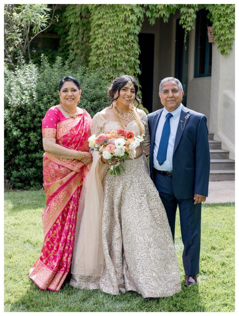 Bride with parents in garden – Indian wedding Paso Robles – Leana Myra Photography