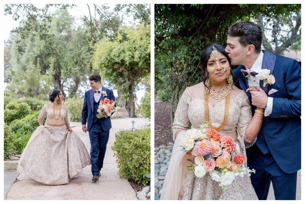 Bride twirling dress with groom laughing – romantic wedding moments California – Leana Myra Photography
