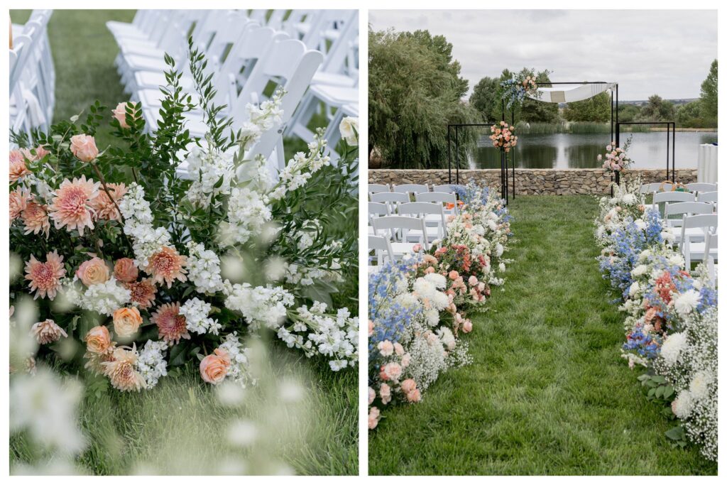 Blush and blue floral aisle arrangements – Indian ceremony setup Paso Robles – Leana Myra Photography