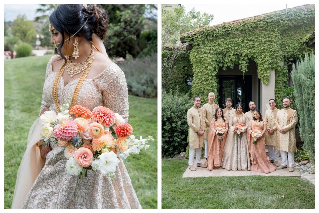 Bridal close-ups showcasing stunning Indian jewelry, intricate gold embroidery, and detailed henna artwork at Paso Robles wedding photographed by Leana Myra Photography.