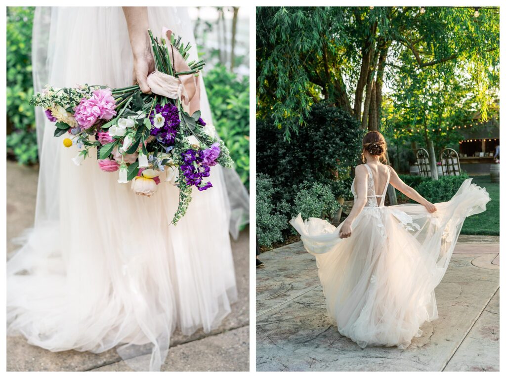 Whimsical and creative light and airy wedding photos of bride at Hartley farms during her spring garden wedding in California. 