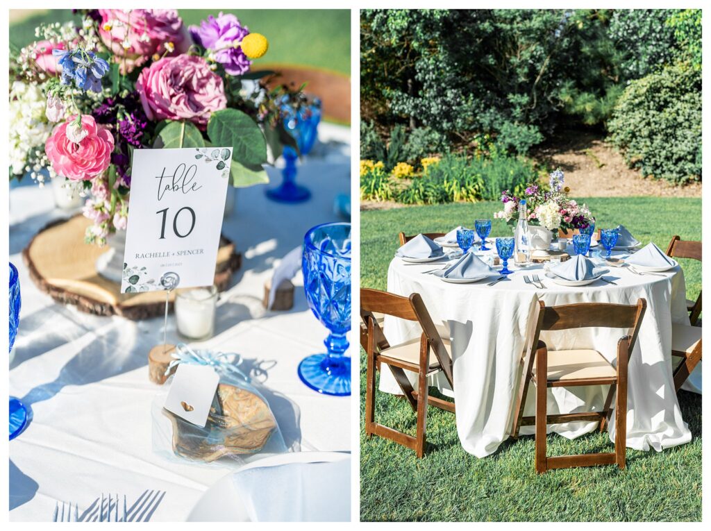 Wedding reception during spring with bright colors at Hartley farms, a whimsical garden wedding venue in paso robles. 