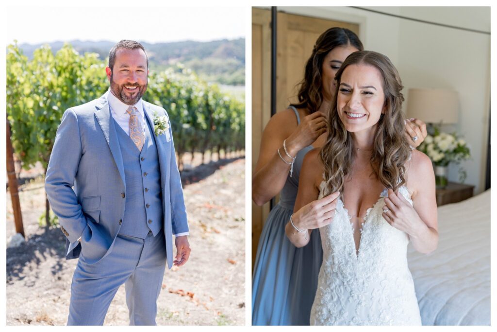 Groom in vineyard and bride getting ready at Greengate Ranch - Paso Robles | Leana Myra Photography