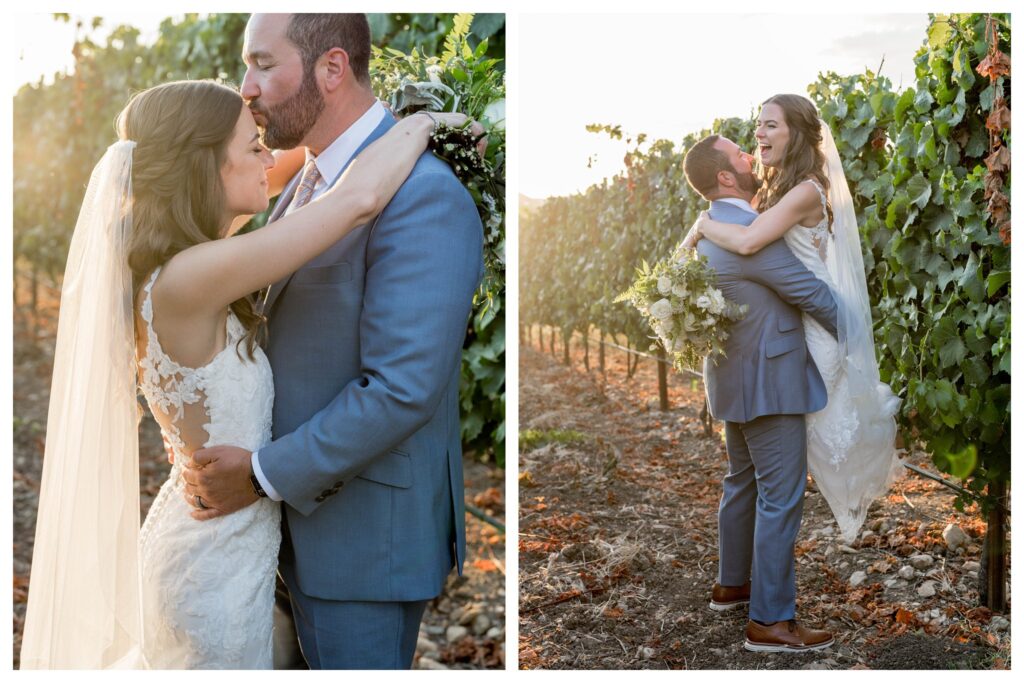 Sunset portrait Bride and groom atgreengate ranch vineyard wedding