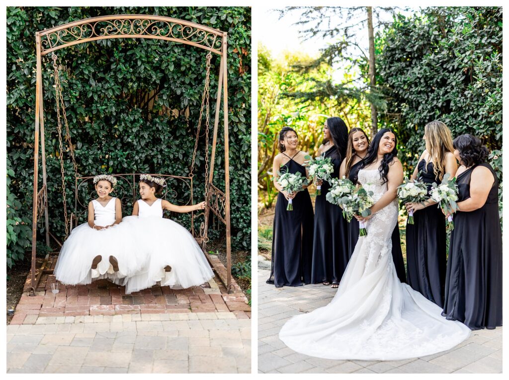 Bridesmaids at a luxury wedding at Maravilla gardens in Camarillo, by a light and airy wedding photographer. 