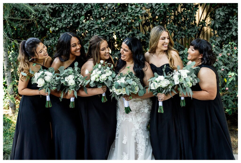 Bridemaids at a  luxury wedding at Maravilla gardens in Camarillo, by a light and airy wedding photographer. 