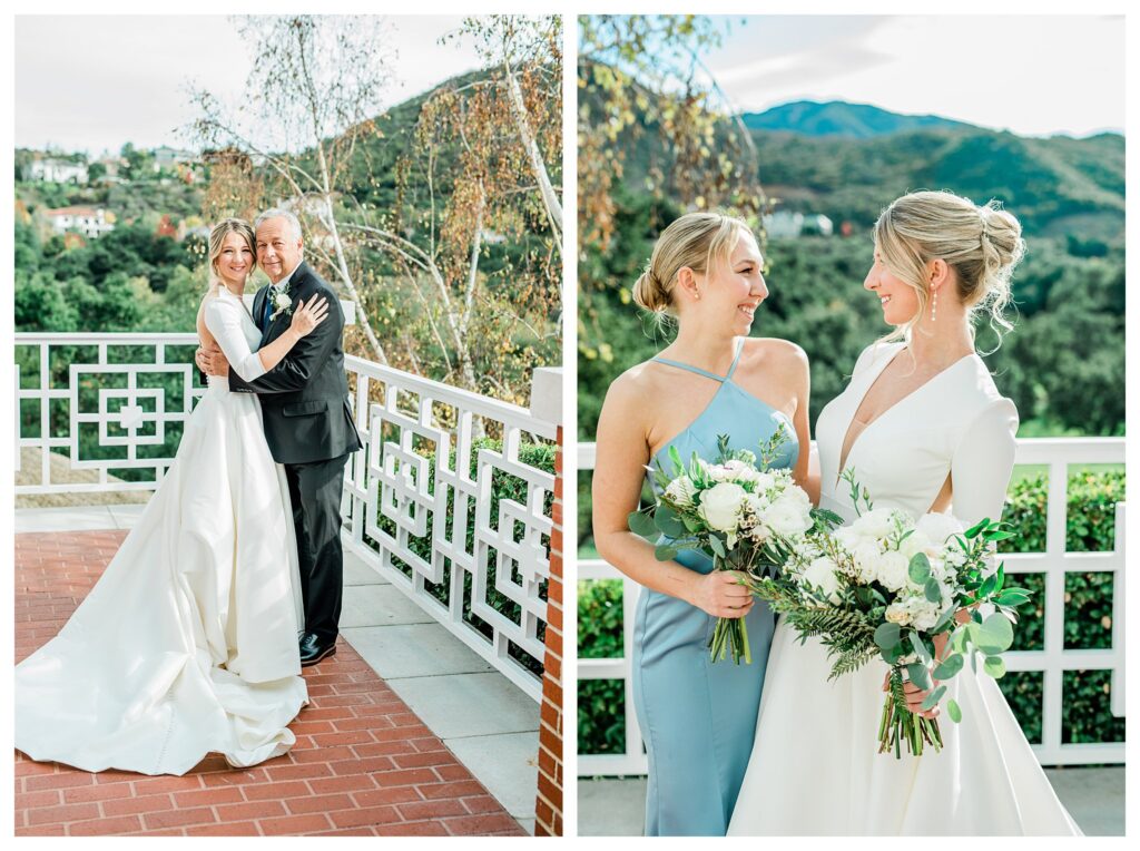 Bride and bridesmaid and father at a Sherwood Country Club wedding day, an emotional candid wedding moment. 