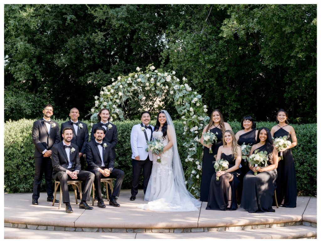 Bridesmaids and groomsmen at luxury Maravilla gardens wedding.