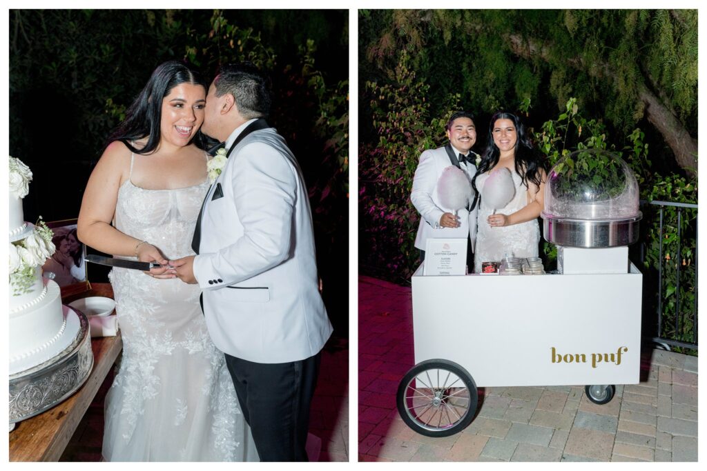 Donut wall idea from wedding at Maravilla Gardens. Cake cutting moment at Maravilla Gardens reception