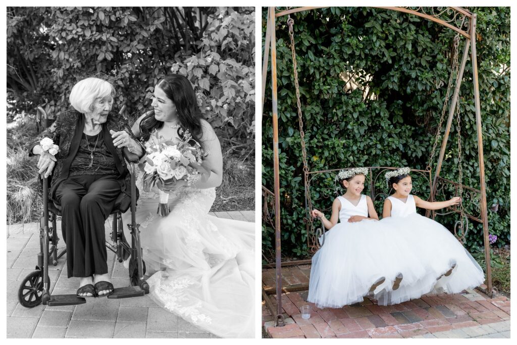 Flower girls on swing at Camarilla wedding venue