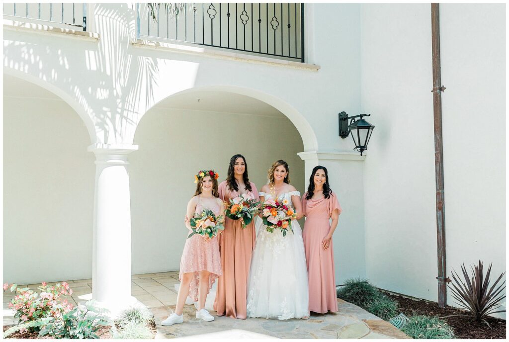 A bride and her bridesmaids, getting ready for the wedding at the Ritz, Carlton Bacara in Santa Barbara.
