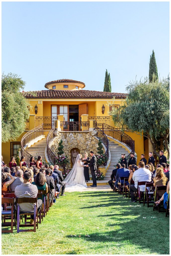 A bride and groom during their wedding ceremony at luxury wedding venue in Paso Robles, California.