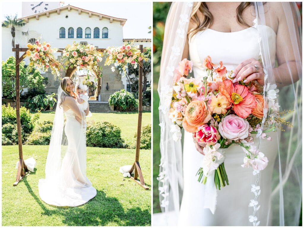 A colorful wedding ceremony on the palm Terrace at the Santa Barbara courthouse