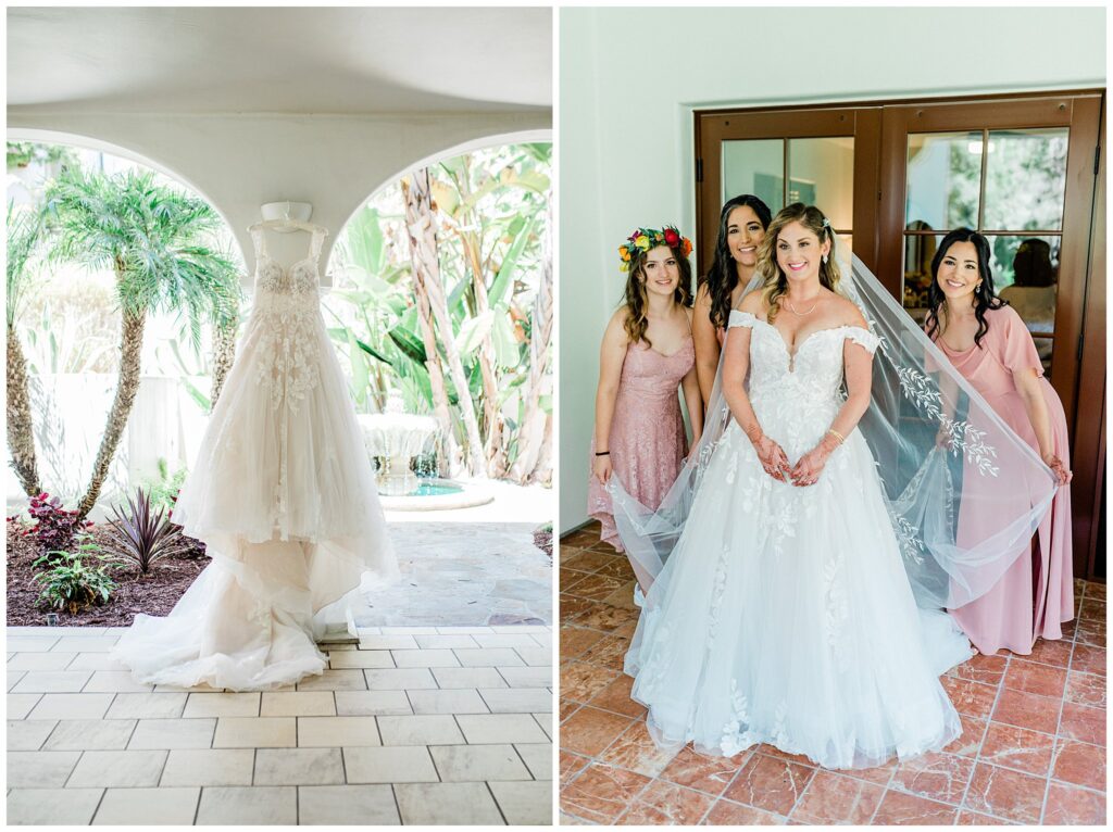 A bride gets ready with her bridesmaids at the Ritz, Carlton Bakara in Santa Barbara before her wedding day begins.