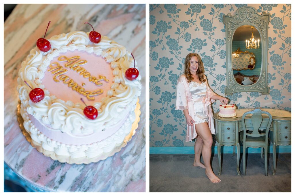 Bride with cake – Madonna Inn Wedding San Luis Obispo | Leana Myra Photography