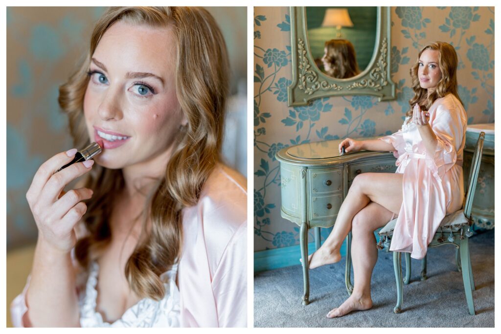 Bride doing makeup – Getting Ready | Madonna Inn Wedding | Leana Myra Photography