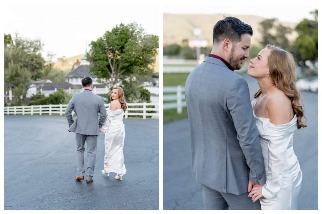 Back view couple walking – Madonna Inn Engagement | San Luis Obispo | Leana Myra Photography