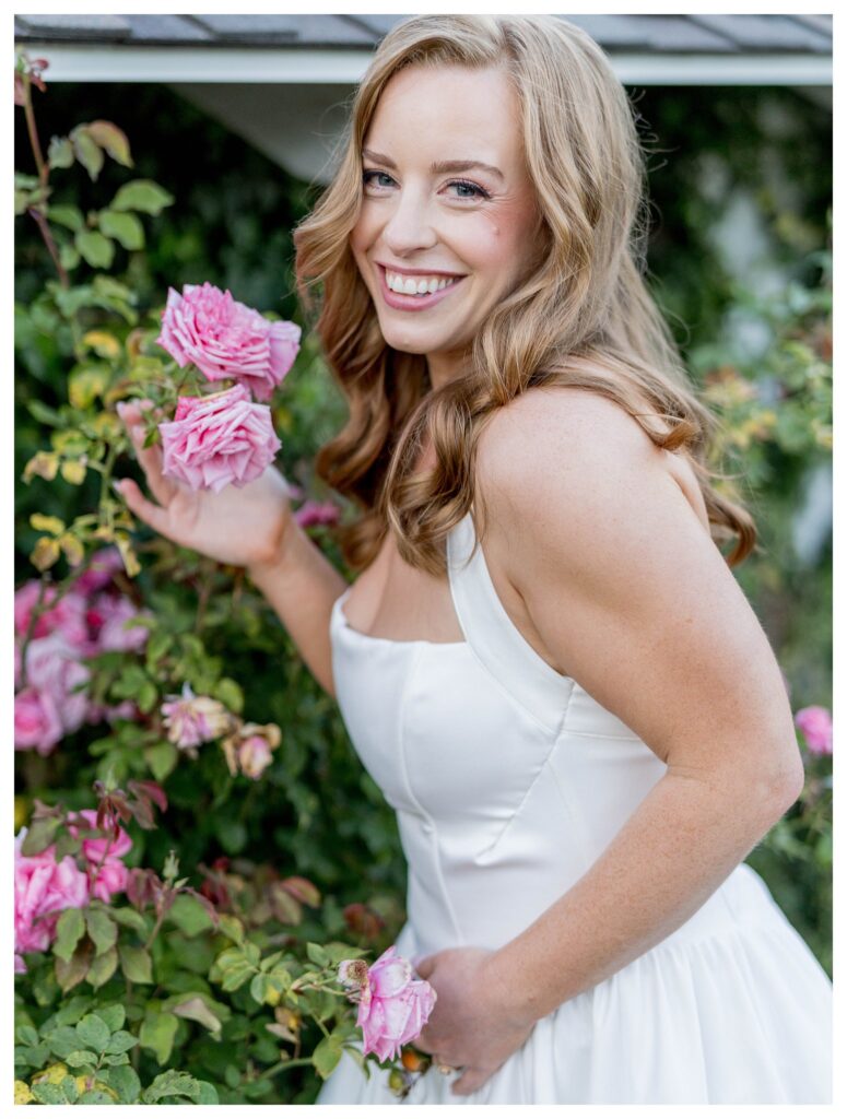 Close-up of couple near roses – Retro Engagement Session | San Luis Obispo | Leana Myra Photography