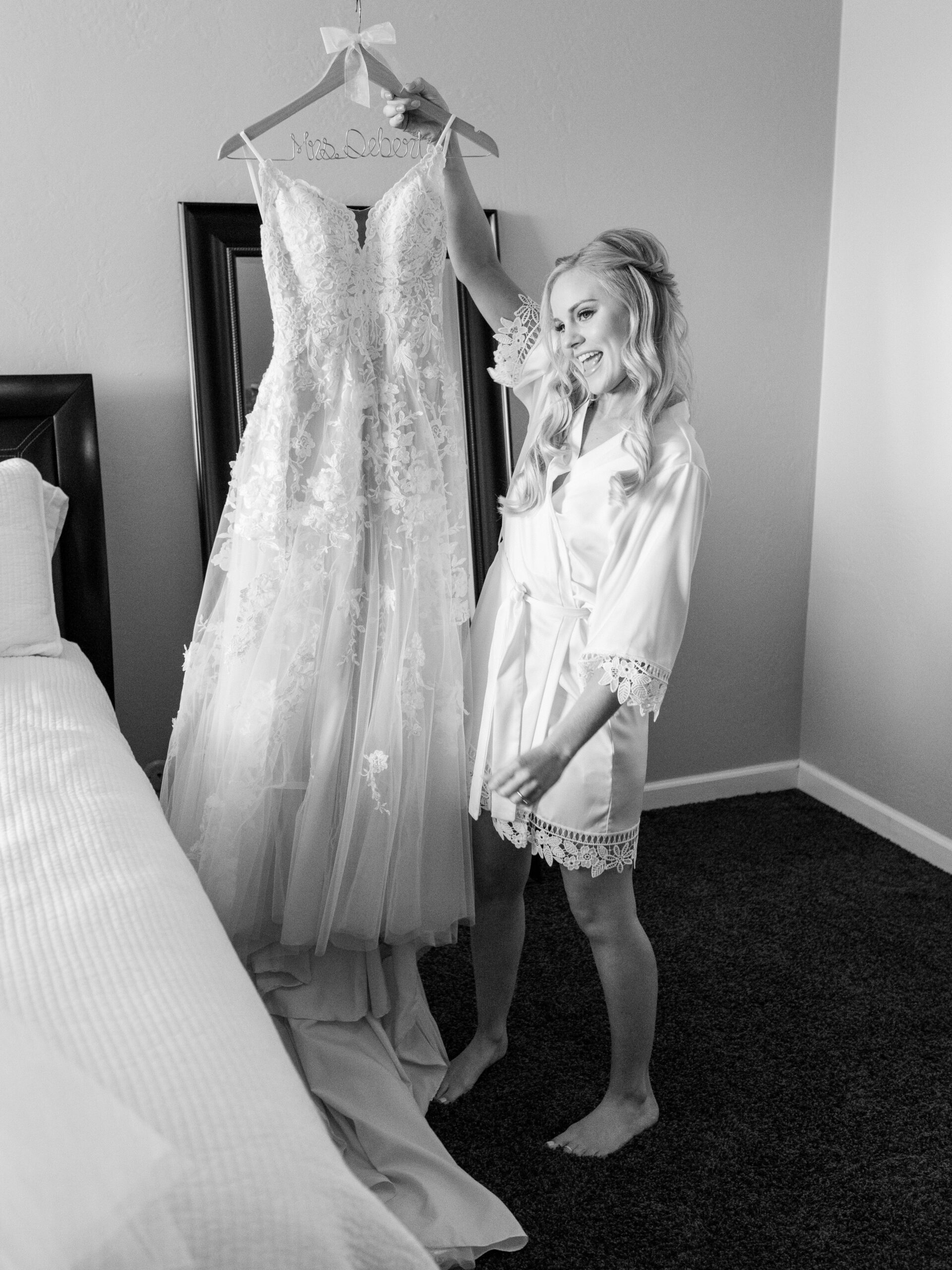 SLO Wedding Photographer example of a bride in a cute Get Ready robe